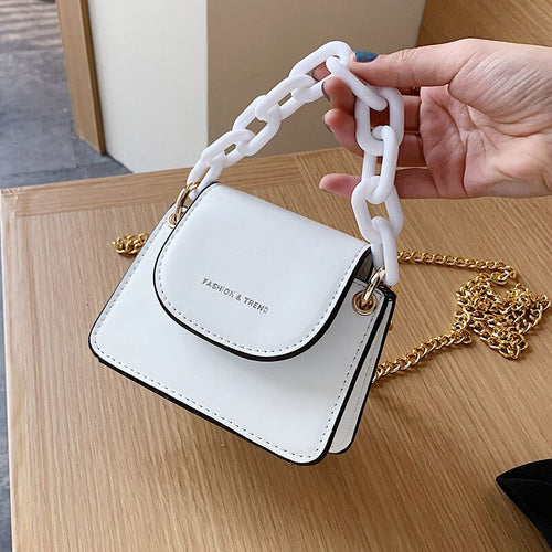 Bolsas de couro do plutônio das mulheres moda mini crossbody saco para as mulheres acrílico corrente bolsa de ombro feminina peq