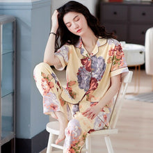 Load image into Gallery viewer, Brand Cotton Women Pajamas Sets Leaf Print Large Size Lady Sleepwear Women&#39;s Pijamas Suit Home Clothes Pyjama Femme M-3XL