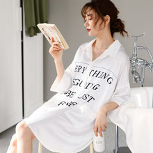 Load image into Gallery viewer, Brand White Silk Nightgowns Sleepwear Female Sleep Lounge Women Indoor Clothing Sexy Plus Size Home Dress Nightdress
