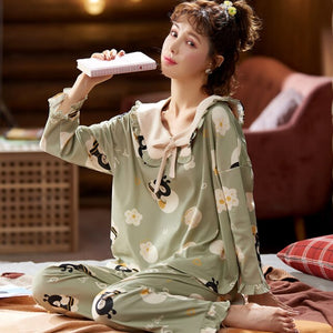 Brand Women Pajamas Sets Princess Collar Large Size Lady Sleepwear Women's Pijamas Suit Home Clothes Pyjama Femme XXXL