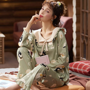 Brand Women Pajamas Sets Princess Collar Large Size Lady Sleepwear Women's Pijamas Suit Home Clothes Pyjama Femme XXXL