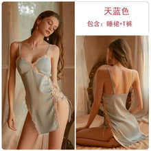 Load image into Gallery viewer, Brand autumn and winter hollow bandage temptation pajamas women deep V chest pad suspenders nightdress home service suit