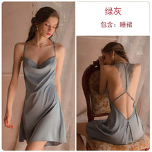 Load image into Gallery viewer, Brand sexy pajamas lace halter thin satin suspender nightdress women Home service suit