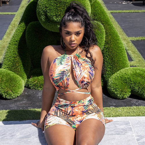 Brazilian Swimsuit 2 Piece Set Sexy Swimwear Halterneck Crop Top And Shorts Suit Swimsuits Beachwear Summer Vacation Outfits