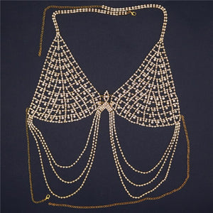 Bright rhinestone body chain jewelry for women sexy adjustable crystal tassel bra chain bikini lingerie nightclub party jewelry