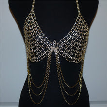 Load image into Gallery viewer, Bright rhinestone body chain jewelry for women sexy adjustable crystal tassel bra chain bikini lingerie nightclub party jewelry