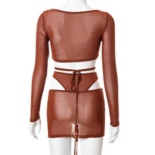 Load image into Gallery viewer, Brown Sexy Hollow Out Crop Tops And Mini Skinny Skirt Suit Women 2 Piece Set Party Birthday Club Outfits Y2K Dress Sets Vacation