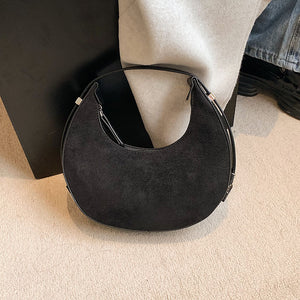Brushed fabric handbag Women&#39;s half moon shoulder bag dumpling bag Fashion casual armpit bag Women&#39;s bag