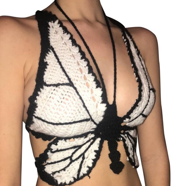 Butterfly Camis Backless Halter Crop Top Female Camisole Summer Streetwear Sleeveless Sexy Hot Erotic Cross Top Solid Women