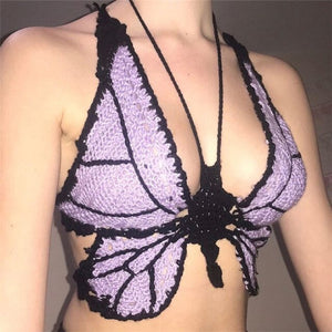 Butterfly Camis Backless Halter Crop Top Female Camisole Summer Streetwear Sleeveless Sexy Hot Erotic Cross Top Solid Women