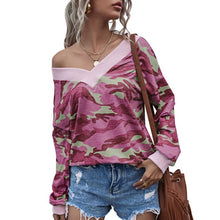 Load image into Gallery viewer, Camouflage T Shirt Tees 2021 Autumn Long Sleeve Women Tie Loose T-shirt New Design Tops Tees Casual Female T-shirts Off Shoulder