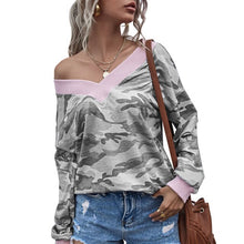 Load image into Gallery viewer, Camouflage T Shirt Tees 2021 Autumn Long Sleeve Women Tie Loose T-shirt New Design Tops Tees Casual Female T-shirts Off Shoulder