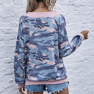 Camouflage T Shirt Tees 2021 Autumn Long Sleeve Women Tie Loose T-shirt New Design Tops Tees Casual Female T-shirts Off Shoulder