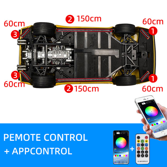 Car Underbody Streamer Ambient Light Strip Backlight Flexible Rgb App Remote LED Decorative Styling Atmosphere Neon Lamp 12v New