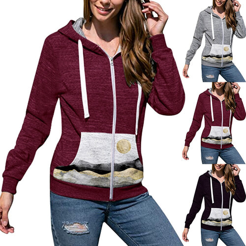 Cardigan Hoodies Slim Hooded Casual Warmer Coat Hoody Splicing Tops Winter Autumn Sweetshirts For Women
