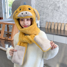 Load image into Gallery viewer, Cartoon Animal Gloves Scarf Integrated Hat Ladies Autumn and Winter Plush Ear Protection Cold Bib Set Outdoor Cycling Warm Hat