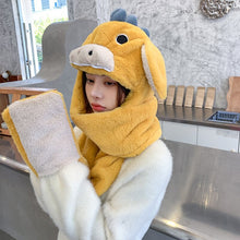 Load image into Gallery viewer, Cartoon Animal Gloves Scarf Integrated Hat Ladies Autumn and Winter Plush Ear Protection Cold Bib Set Outdoor Cycling Warm Hat
