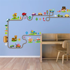 Cartoon Cars Highway Track Wall Stickers For Kids Rooms Sticker Children's Play Room Bedroom Decor Wall Art Decals