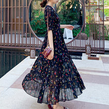 Load image into Gallery viewer, Casual A-Line Robes For Women 2021 Summer New Arrival Fashion V-Neck Short Sleeve Dress Ladies Black Print Slim Holiday Vestidos