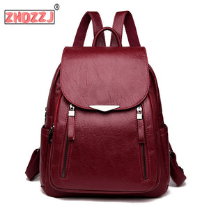 Casual Backpack Female Brand Leather Women's backpack Large Capacity School Bag for Girls Double Zipper Leisure Shoulder Bags