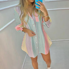 Load image into Gallery viewer, Casual Butterfly Print Irregular Long Blouse Top 2021 Summer Long-Sleeved V-Neck Button Striped Shirt Streetwear Femme Blusas