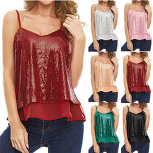 Load image into Gallery viewer, Casual Camis for Women Sequin Embroidered Mesh Inner Vest 2021 Summer Fashion Wine Red Tank Tops Female Regular Solid Top