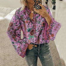 Load image into Gallery viewer, Casual Deep V-neck Print Shirt Blouses Spring Summer Fashion Long Sleeve Loose Shirts For Women 2021 Blue Plus Size Tops Femme