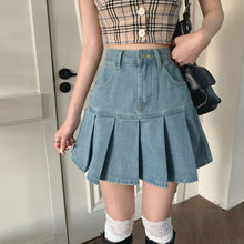 Load image into Gallery viewer, Casual Denim Mini Skirt Women Summer 2021 High-Waiste Harajuku Y2k Pleated Skirt Blue Japanese Korean Style Fashion Clothing New