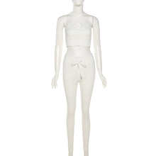 Load image into Gallery viewer, Casual Knitted Rib Sportswear Drawstring 2 Piece Outfits Sexy Cross Tank Crop Top + Leggings Slim Fitness Two Piece Set Clothing
