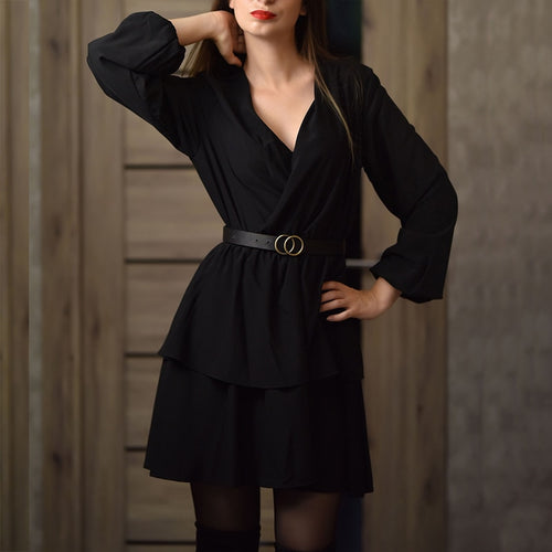 Casual Lantern Sleeve Ruffle Mini Dress Women Sexy V-Neck Elastic Waist Solid Dresses 2021 New Fashion Sweet A Line Party Dress