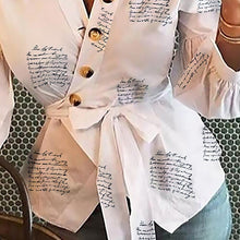 Load image into Gallery viewer, Casual Letter Print Long Sleeve Shirt Blouse Woman Spring Fall Fashion V-neck Tops Women 2021 White Elegant Lace Up Slim Shirts