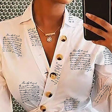Load image into Gallery viewer, Casual Letter Print Long Sleeve Shirt Blouse Woman Spring Fall Fashion V-neck Tops Women 2021 White Elegant Lace Up Slim Shirts