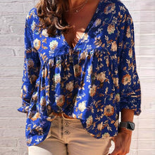 Load image into Gallery viewer, Casual Long Sleeve Print Shirt Blouses Spring Autumn Fashion Deep V-neck Loose Shirts Top Femme 5xl Plus Size Women Clothing