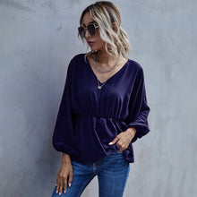 Load image into Gallery viewer, Casual Long Sleeve Shirt Blouse Woman Spring Fall Fashion V-neck Solid Shirts Top Femme White Elastic Waist Loose Women Clothing