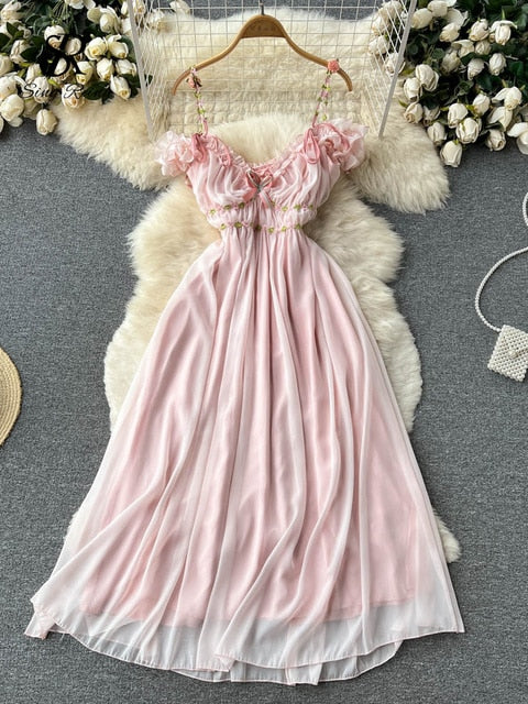 Casual Midi Dress Y2k Summer Spring Fashion Design Women Runway High Street Vintage Flowers Print Lantern Sleeve Belt Vestidos