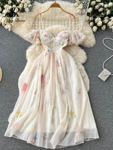 Load image into Gallery viewer, Casual Midi Dress Y2k Summer Spring Fashion Design Women Runway High Street Vintage Flowers Print Lantern Sleeve Belt Vestidos