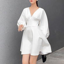 Load image into Gallery viewer, Casual Mini Dresses Fashion Women&#39;s Summer Sundress Dress V Neck Long Sleeve Puff Sleeve Elegant Solid Pleated dress For Party