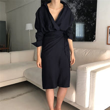 Load image into Gallery viewer, Casual Office Lady Solid Sexy V-Neck Women Empire A-Line Dress Spring Vintage Long Sleeve Elegant Ladies Slim Dresses Vestidos