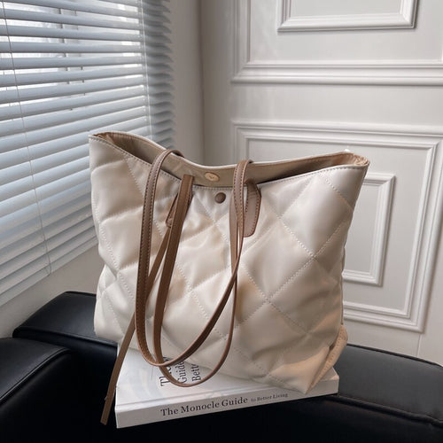 Casual PU Leather Shoulder Bag Designer Padded Women Big Handbag Quilted Totes Warm 2022 Hit Shopper Winter Large Capacity Bags