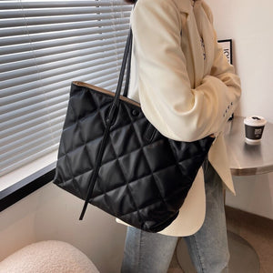 Casual PU Leather Shoulder Bag Designer Padded Women Big Handbag Quilted Totes Warm 2022 Hit Shopper Winter Large Capacity Bags