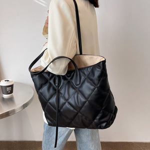 Casual PU Leather Shoulder Bag Designer Padded Women Big Handbag Quilted Totes Warm 2022 Hit Shopper Winter Large Capacity Bags