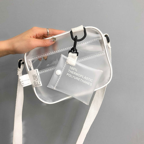 Casual PVC Transparent Clear Women Crossbody Bags Shoulder Bag Handbag Jelly Small Phone Bags with Card Holder Wide Straps Flap