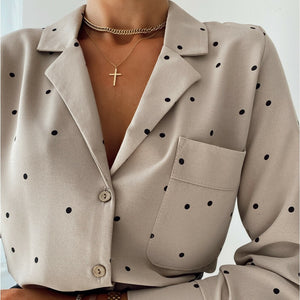 Casual Polka Dot Women's Shirt Long Sleeve Turn-down Collar Solid Office Lady Tops 2021 Fashion Elegant Pocket Streetwear Blouse