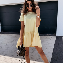 Load image into Gallery viewer, Casual Ruffle Loose Mini Dress Women Homewear O Neck Short Sleeve Tee Dress  2021 New Summer White Black Solid Sweet Dresses