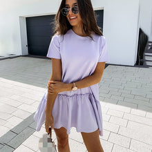Load image into Gallery viewer, Casual Ruffle Loose Mini Dress Women Homewear O Neck Short Sleeve Tee Dress  2021 New Summer White Black Solid Sweet Dresses