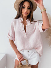 Load image into Gallery viewer, Casual Short Sleeve Pure Color Loose Shirts Blouses Summer Fashion Elegant V-neck Button Shirt  Women Clothing White Tops Femme