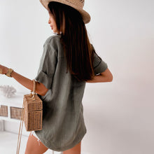 Load image into Gallery viewer, Casual Short Sleeve Pure Color Loose Shirts Blouses Summer Fashion Elegant V-neck Button Shirt  Women Clothing White Tops Femme