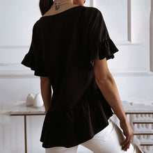 Load image into Gallery viewer, Casual Short Sleeve Ruffles Loose T Shirt Top Woman Fashion O-neck Pure Color T Shirts For Women 2021 White Irregular Tops Femme