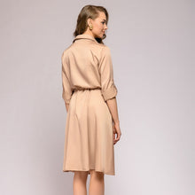 Load image into Gallery viewer, Casual Solid Satin Shirt Dresses Women Turn-Down Collar Long Sleeve Knee Dress Autumn Fashion Vintage Drawstring Sashes Dress