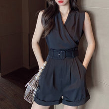 Load image into Gallery viewer, Casual Solid Two Piece Sets Women Cross V-neck Sleeveless Top Belted High Waist Wide Leg Shorts Suits 2021 Summer Ensemble Femme